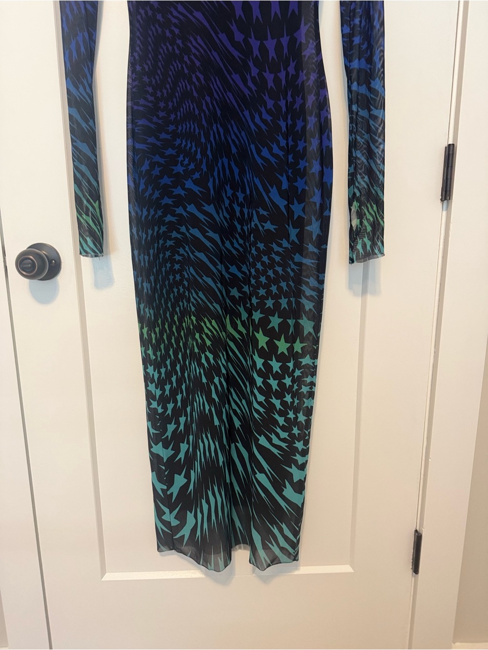 AFRM Sharlene turtleneck dress Sheer Star Spiral Midi Dress in Blue-Green - Picture 8 of 12
